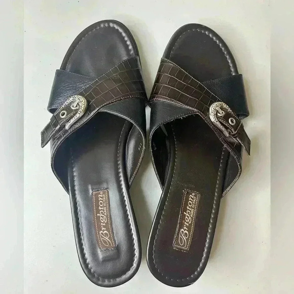 Brighton Womens Shoe Sandals Lorna Buckle Brown Black Made in Italy Size 8.5 - Picture 4 of 7